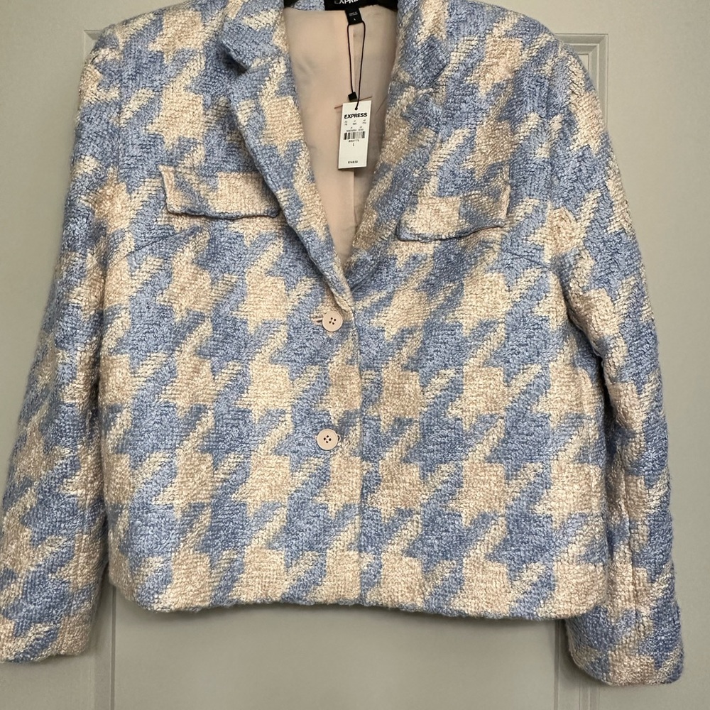 Express Blazer - NWT - SZ L - Blue and Cream Blazer with Houndstooth Pattern